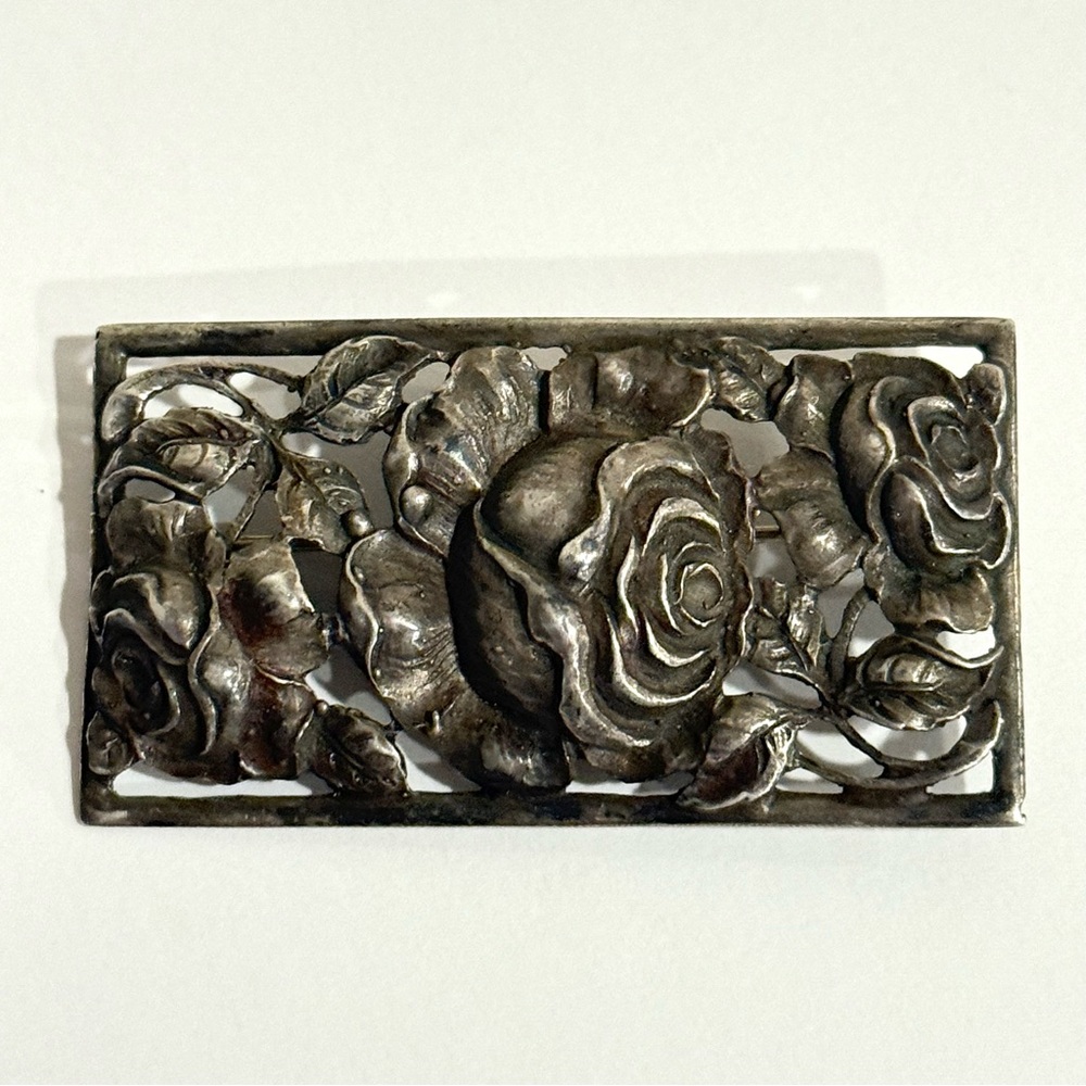 Vintage GUGLIELMO CINI Sterling Silver 925 Flower Floral Rose Large Brooch